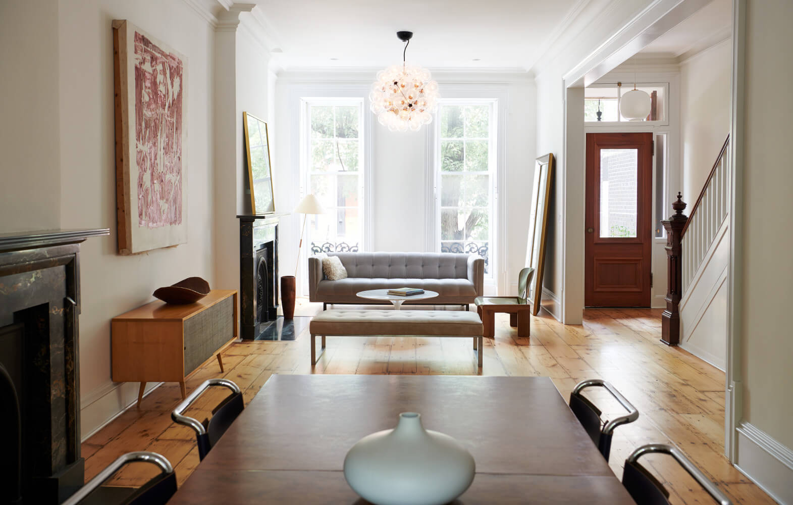 Brooklyn Heights Row House, Living and Dining Room by Sherman Architects
