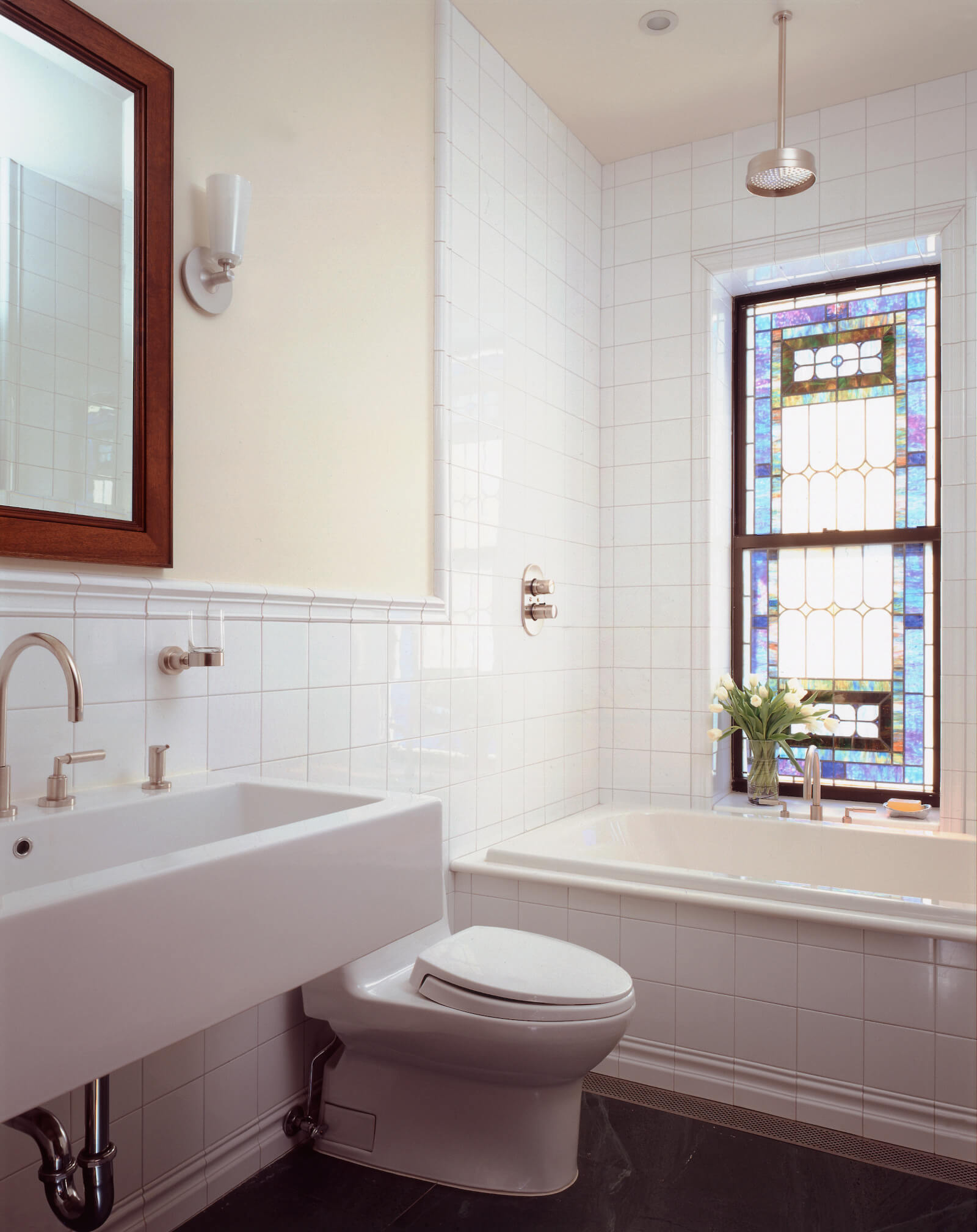 Park Slope limestone - bathroom stained glass