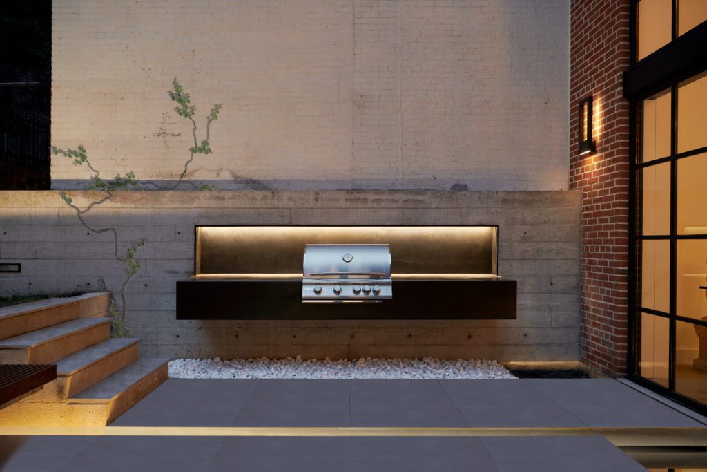Upper West Side Row House grill and linear fountain - dangerous wall