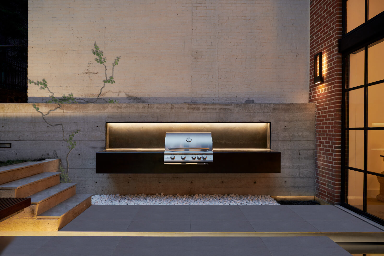 Upper West Side Row House grill and linear fountain - dangerous wall